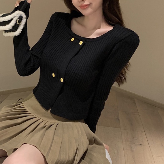 Áo len dáng croptop thiết kế tiểu thư đơn giản, Áo croptop phong cách Hàn Quốc nhẹ nhàng LK03