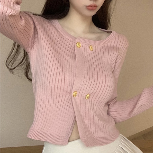 Áo len dáng croptop thiết kế tiểu thư đơn giản, Áo croptop phong cách Hàn Quốc nhẹ nhàng LK03