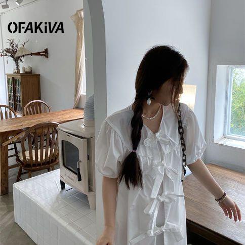 Váy puff sleeve mid-length dress spring summer women's slimmer look design sense little white skirt