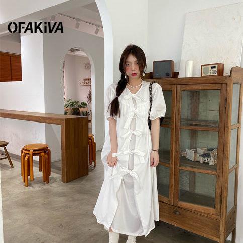 Váy puff sleeve mid-length dress spring summer women's slimmer look design sense little white skirt