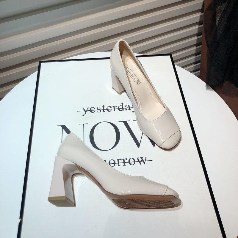Classy one-pedal high heels 2023 phong cách mới mùa xuân retro mũi vuông giày gót dày giày da giày nữ giày nổi tiếng