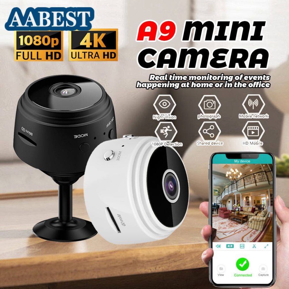 Camera mini wifi an ninh A9 xem từ xa trên điện thoại,Camera mini có hồng ngoại quay ban đêm HOT