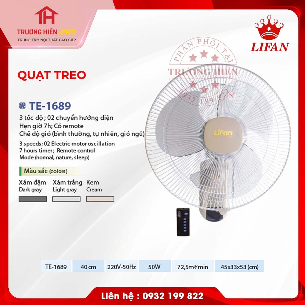 Quạt treo TE 1689 Lifan - Hàng chính hãng