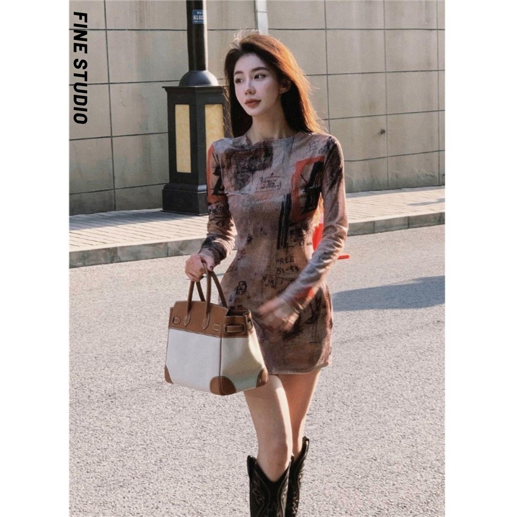 Fine studio mùa hè phong cách mới niche ngọt ngào cay kiểu mỹ retro thiết kế thích hợp độc đáo sense slim-fit slimmer look dress phụ nữ