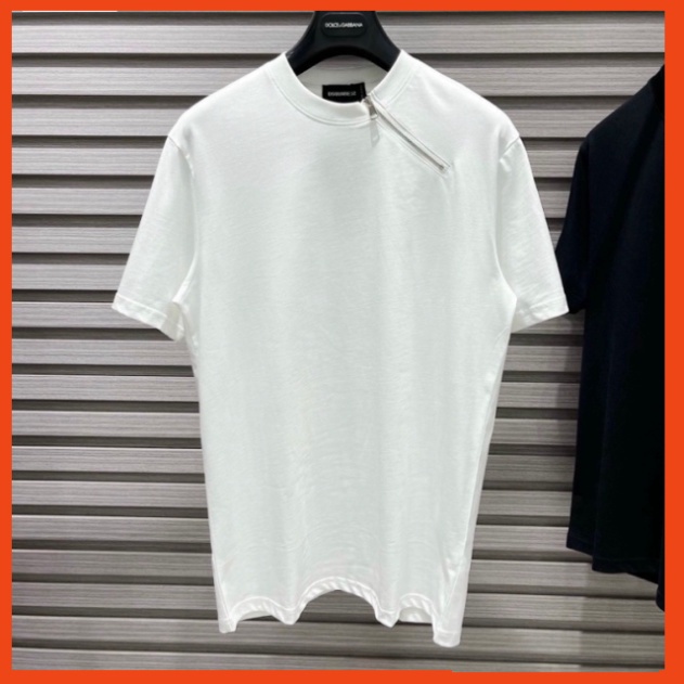 Áo Phông Nam Nữ Dsq2 Trơn Phối Thêu Khoá Zip Chéo Cổ Kiểu Dáng Đơn Giản Basic . Áo Thun Trơn Cho Các Boy Phố Hót 2023