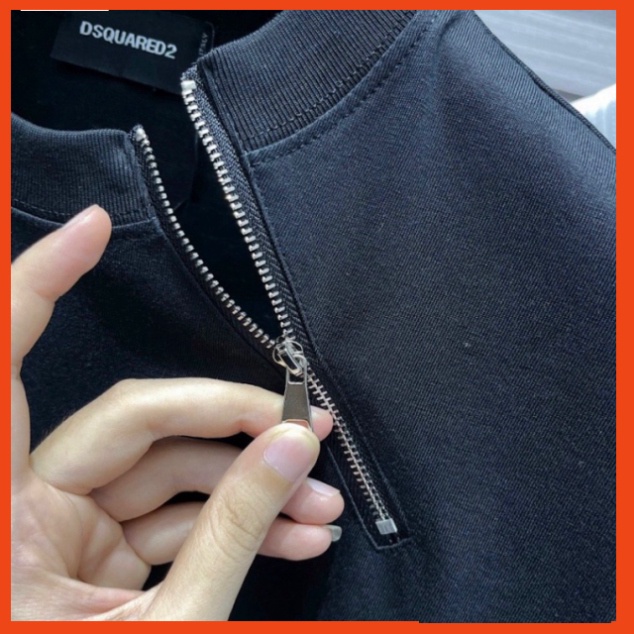 Áo Phông Nam Nữ Dsq2 Trơn Phối Thêu Khoá Zip Chéo Cổ Kiểu Dáng Đơn Giản Basic . Áo Thun Trơn Cho Các Boy Phố Hót 2023