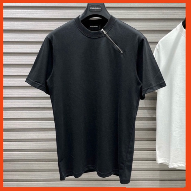 Áo Phông Nam Nữ Dsq2 Trơn Phối Thêu Khoá Zip Chéo Cổ Kiểu Dáng Đơn Giản Basic . Áo Thun Trơn Cho Các Boy Phố Hót 2023