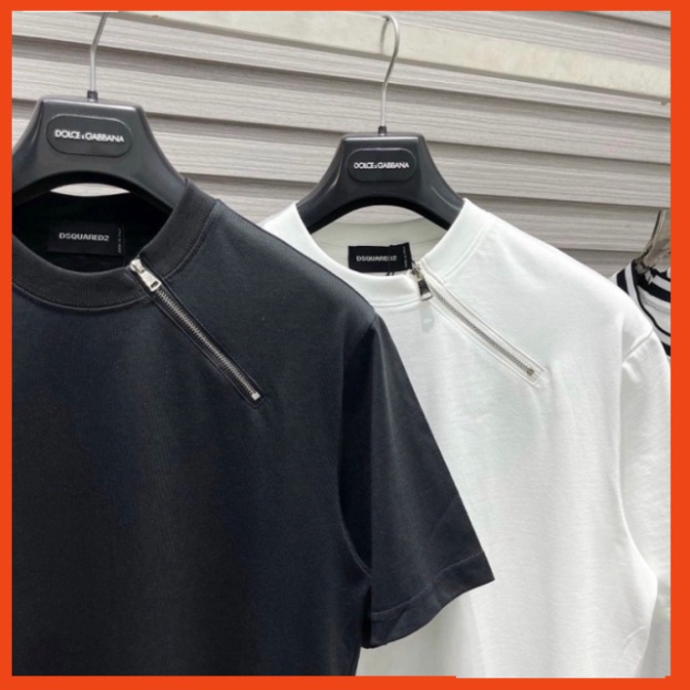 Áo Phông Nam Nữ Dsq2 Trơn Phối Thêu Khoá Zip Chéo Cổ Kiểu Dáng Đơn Giản Basic . Áo Thun Trơn Cho Các Boy Phố Hót 2023
