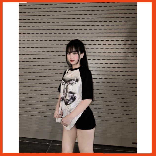 Áo phông nam nữ Dolce in chữ DG vảy sơn loang màu phối tay raglan đen trắng. Áo thun nam nữ unisex form rộng siêu hot | BigBuy360 - bigbuy360.vn