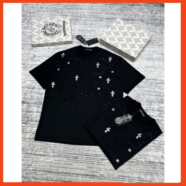 Áo Phông Nam Nữ Chorme Heart In Nhũ Siêu Cấp Co Dãn Hai Chiều, Áo Thun Nam Nữ Chất Liệu Cotton Siêu Hot 2023. L.Bouti