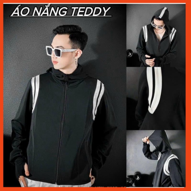 Áo Chống Nắng Nam Nữ. Áo Chống Nắng Nam Nữ Teddy Kẻ Trắng Sọc Vai Hottrend Chất Liệu Umi Thoáng Mát Dày Dặn 88