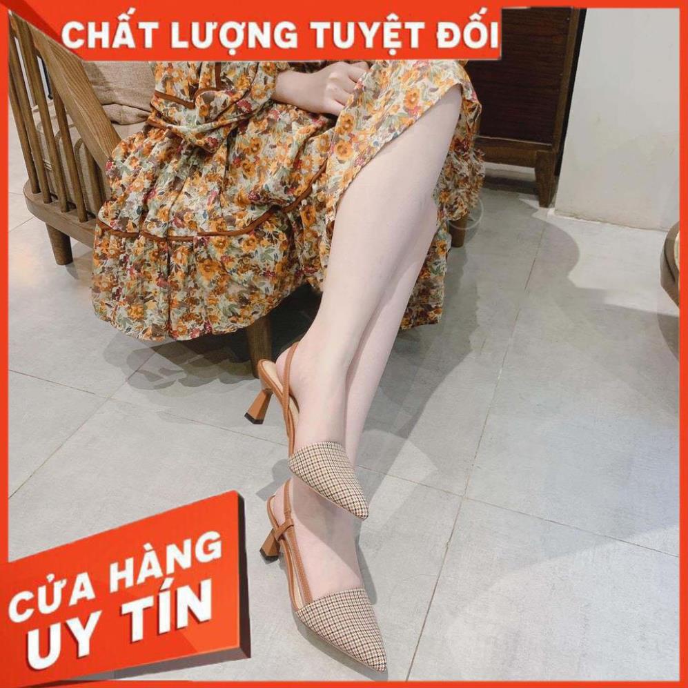 Cao gót Bít mũi gót nhọn cao 6P phối kẻ dễ phối đồ Giày Bánh Bèo mã KeJJ