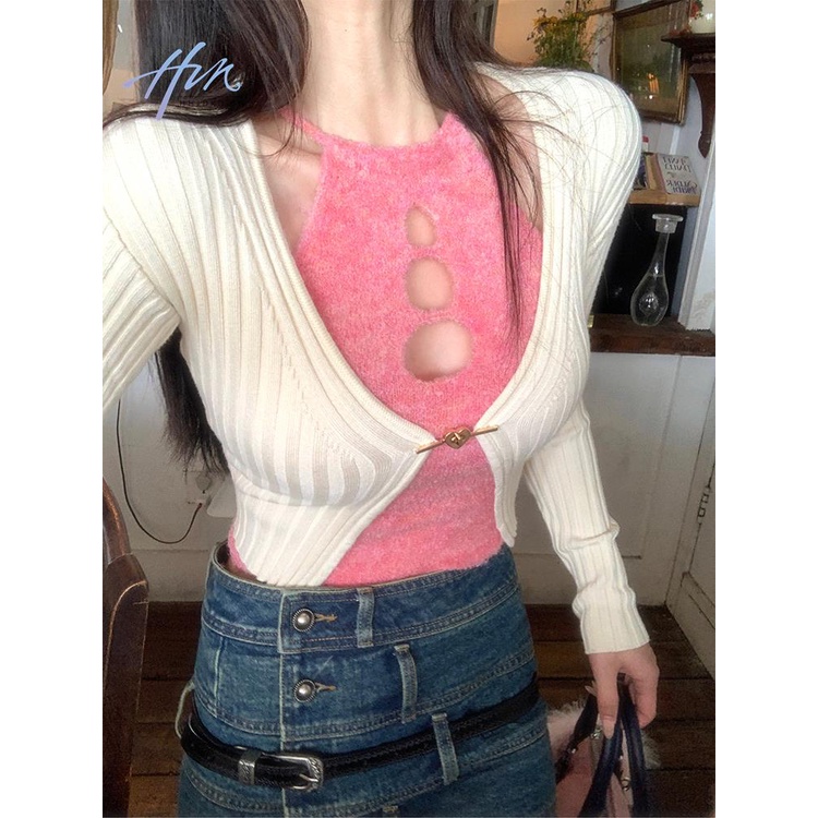 Thiết kế niche áo khoác cardigan dệt kim phụ nữ pure desire bottom camisole