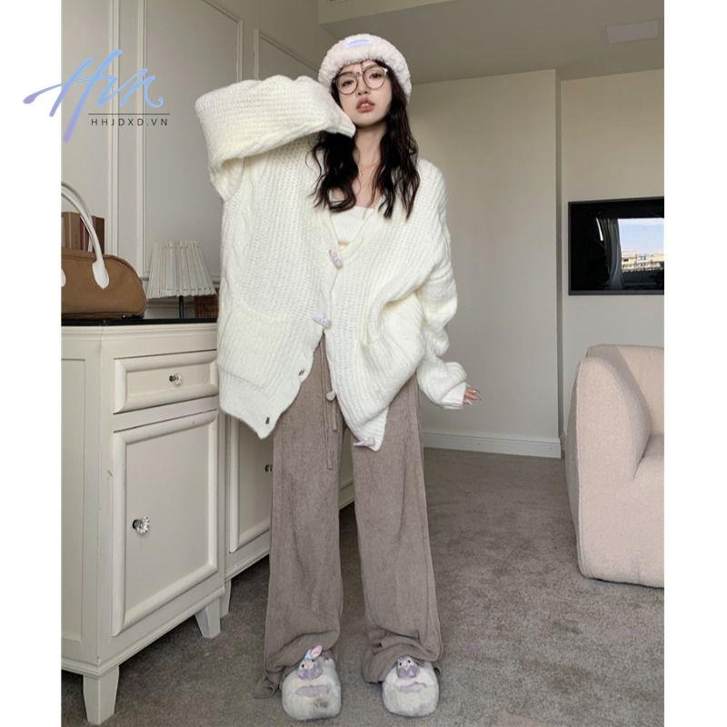 Phong cách hàn quốc phong cách mới thiết kế sáp mềm mại cảm thấy nút sừng dệt kim cardigan nữ sinh phong cách lười biếng lỏng v-cổ s