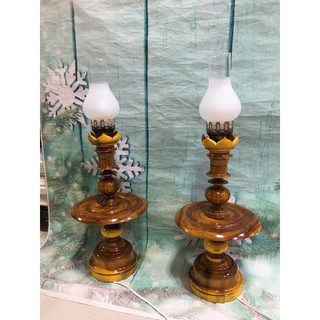 Cặp chân đèn gỗ thờ cúng cao cấp đã lắp sẵn Đèn cao 55cm
