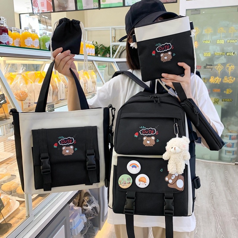 Balo Combo 4 Món, Balo Thời Trang ulzzang, Balo Nữ, Balo Đi Học Unisex