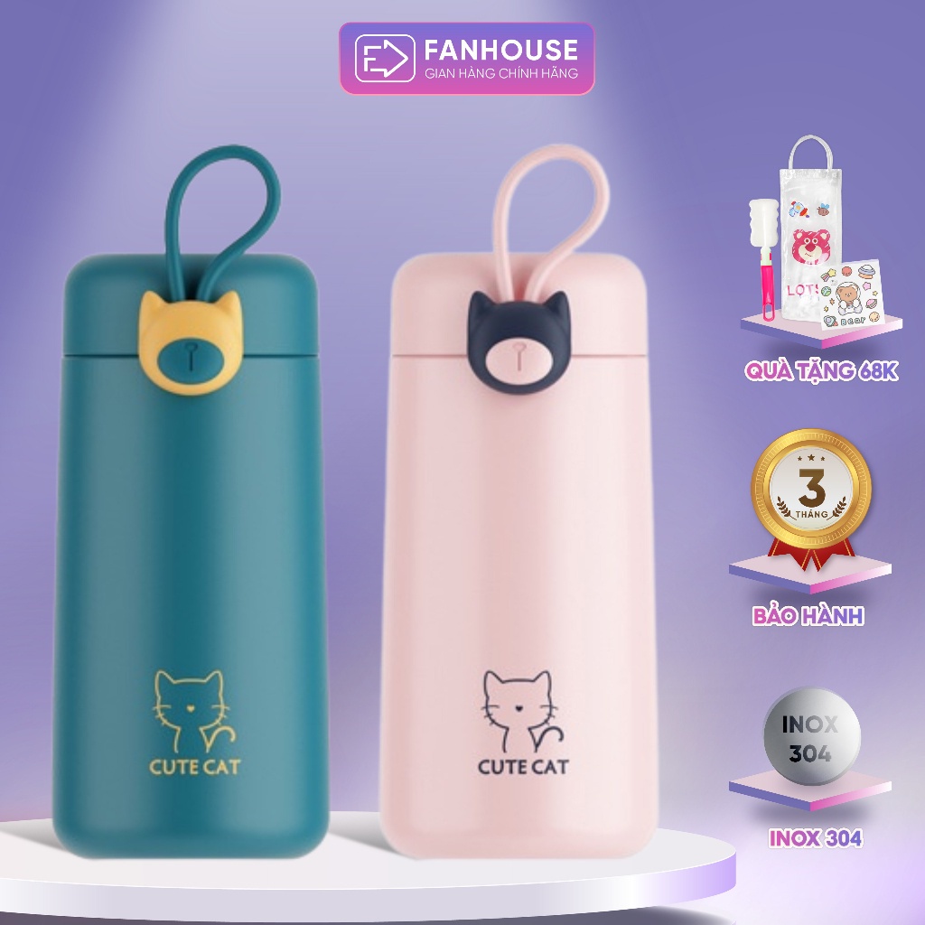 Bình Giữ Nhiệt Mèo Cao Cấp Cho Bé Đi Học, Ly Nước Cute Cat Cho Trẻ Em Inox 304 An Toàn Sức Khoẻ, Khắc Tên Theo Yêu Cầu
