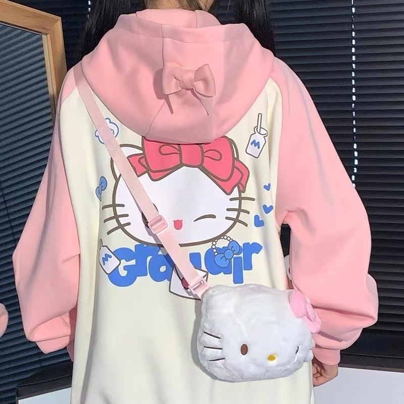 Áo khoác có mũ trùm đầu cho nữ hello kitty thu đông phong cách mới áo khoác cardigan rời