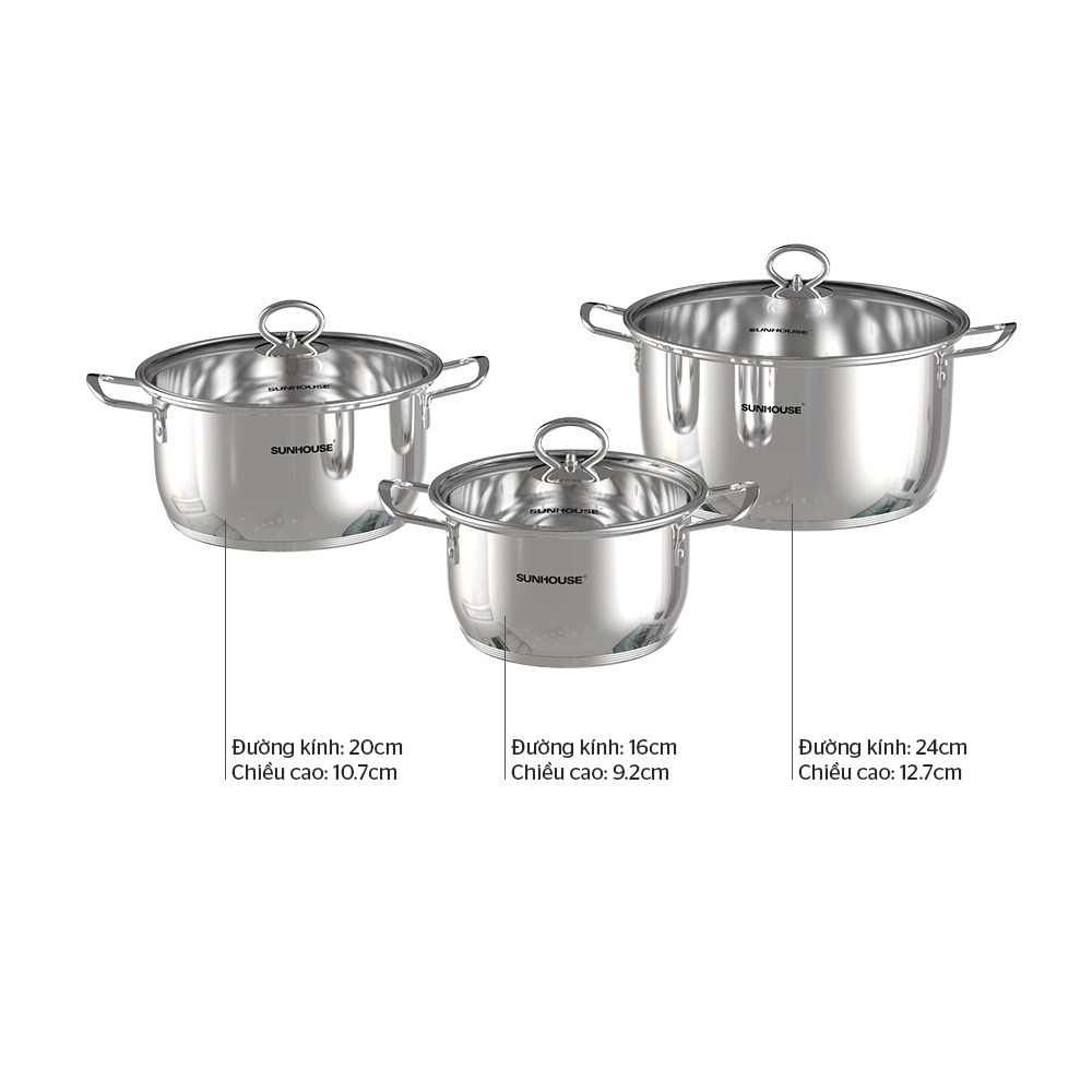 Bộ Nồi INOX 5 Đáy SUNHOUSE SHG788 - Bảo Hành 12 Tháng