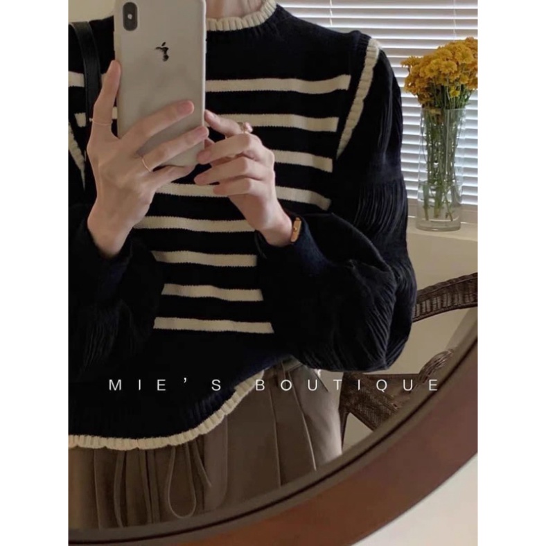 ÁO LEN DÀI TAY PHỒNG KẺ NGANG