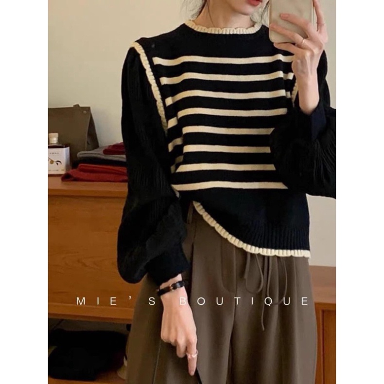 ÁO LEN DÀI TAY PHỒNG KẺ NGANG