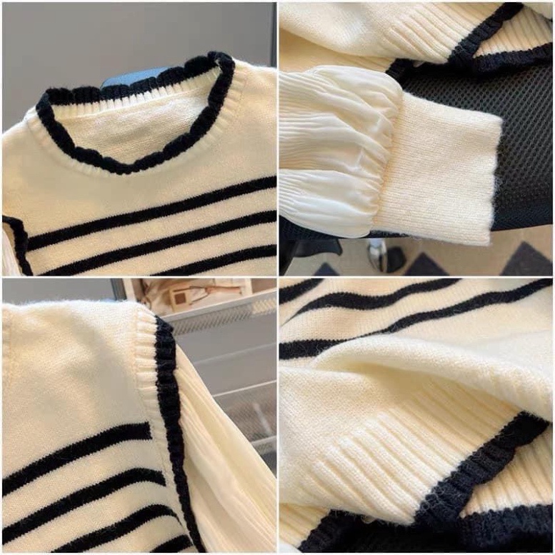 ÁO LEN DÀI TAY PHỒNG KẺ NGANG