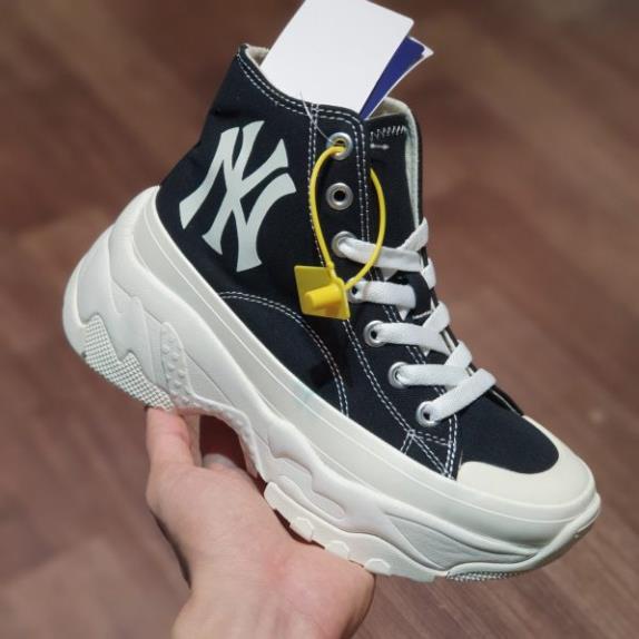 Giày đế độn MLB chunky high vải đen trắng  giày thể thao mlb đế cao 6cm hót trend 2022