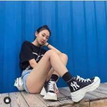 Giày đế độn MLB chunky high vải đen trắng  giày thể thao mlb đế cao 6cm hót trend 2022