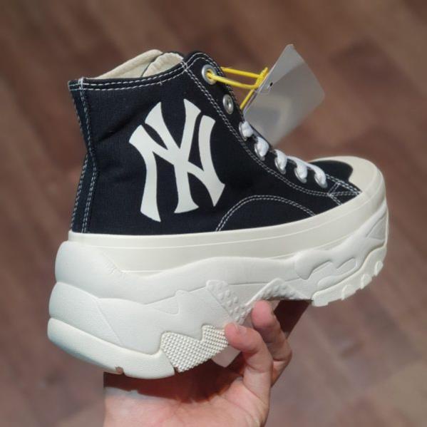 Giày đế độn MLB chunky high vải đen trắng  giày thể thao mlb đế cao 6cm hót trend 2022