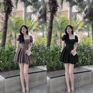Đầm nữ tiểu thư tay bồng váy công chúa xòe xếp li
