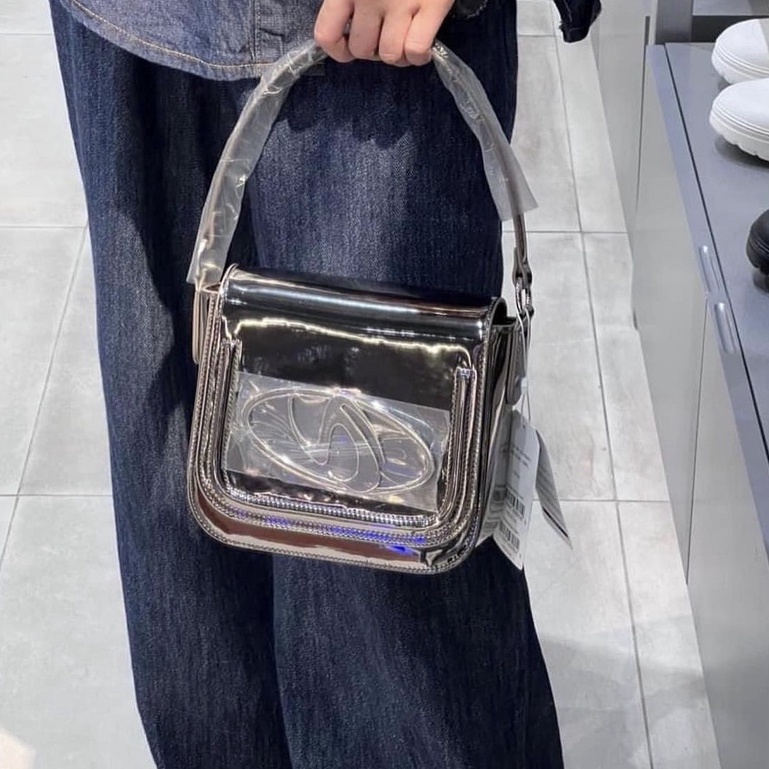 Túi đeo chéo Nerdy chính hãng kim loại crossback 2 chiều, túi xách da bóng sáng sang trọng | 핀휠 메탈릭 투웨이 크로스백