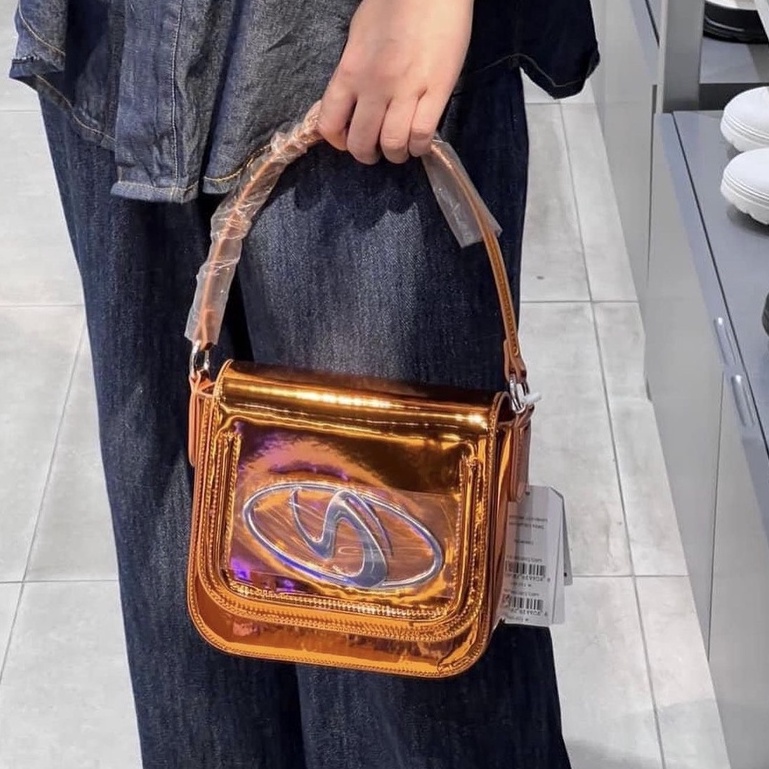 Túi đeo chéo Nerdy chính hãng kim loại crossback 2 chiều, túi xách da bóng sáng sang trọng | 핀휠 메탈릭 투웨이 크로스백
