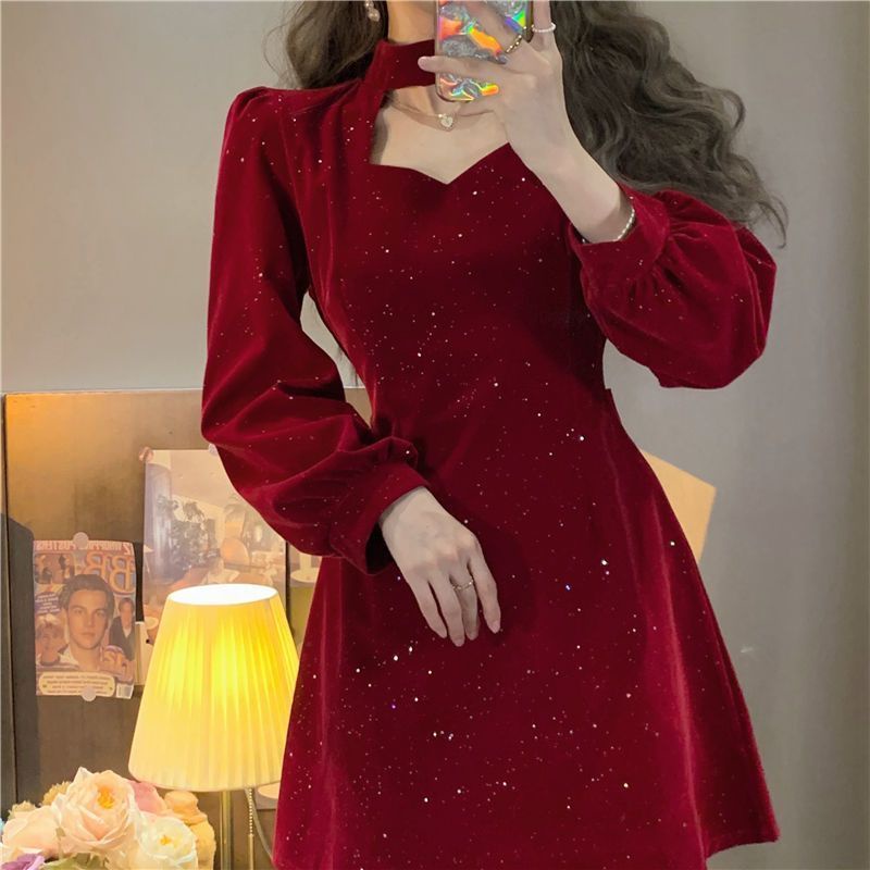 ISAHINI váy đầm váy nữ đầm đi đám cưới Trang phục năm mới đỏ Cái mới Độc đáo Korean Style Thời trang SA221044 37Z230910
