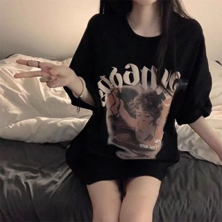 Jiashucheng Áo Thun Nữ Ngắn Tay Màu Đen Phong Cách Hàn Quốc