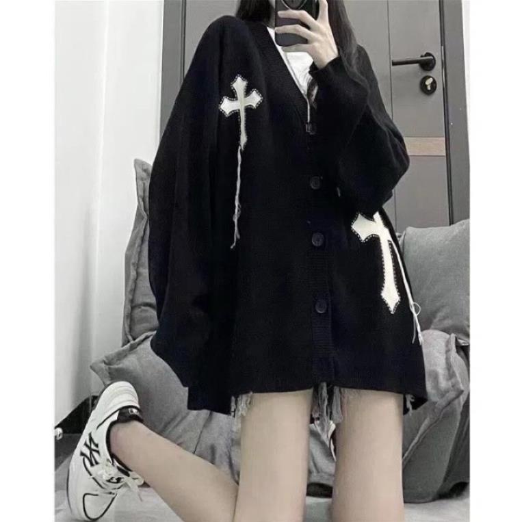Áo Khoác Cardigan Dệt Kim Thánh Giá Unisex Tay Bồng❤️Áo Khoác Chữ Thập Mới