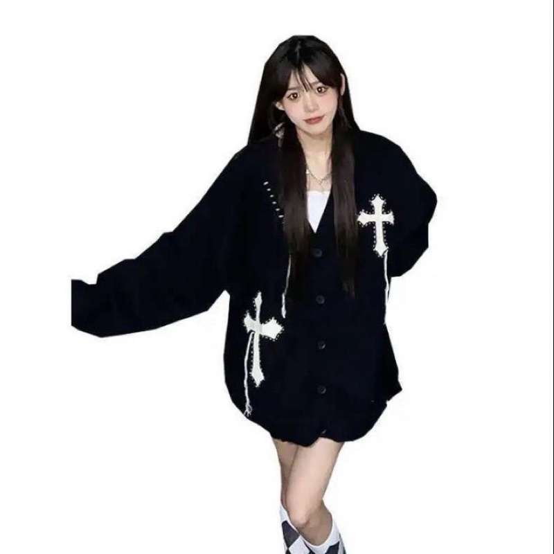 Áo Khoác Cardigan Dệt Kim Thánh Giá Unisex Tay Bồng❤️Áo Khoác Chữ Thập Mới