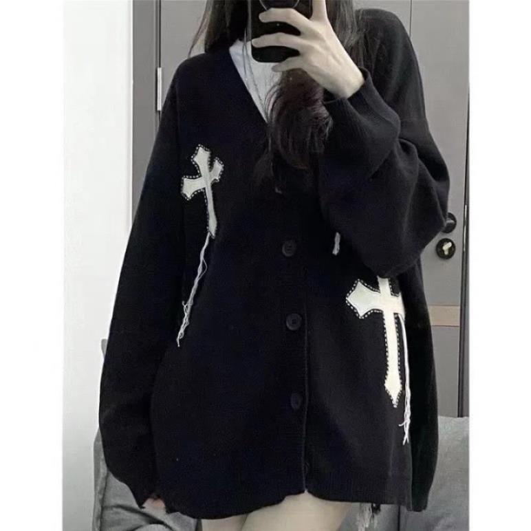 Áo Khoác Cardigan Dệt Kim Thánh Giá Unisex Tay Bồng❤️Áo Khoác Chữ Thập Mới