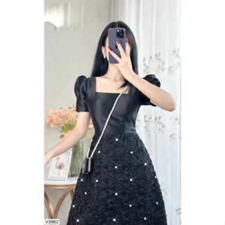 Đầm cổ vuông tay phồng phối ren cao cấp Sona Dress