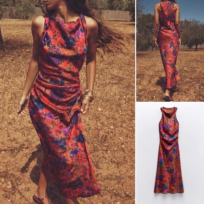 ORDER ❤️ ZR đầm satin sát nách trễ cổ đỏ