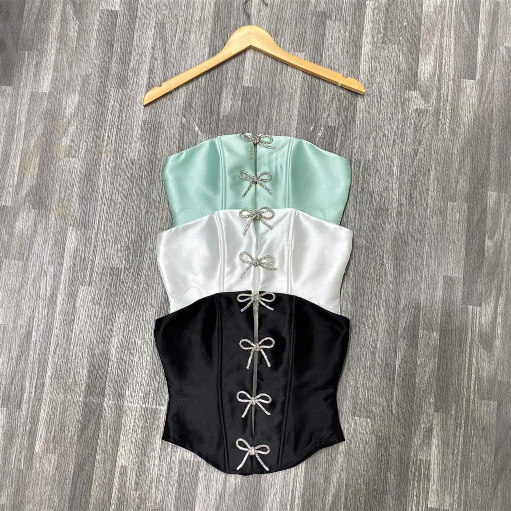 SÉT BỘ CHÂN VÁY TRƠN ÁO KẾT 4 NƠ ĐÁ