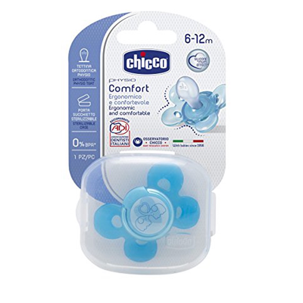 Ti ngậm Chicco silicone Physio comfort voi xanh kèm hộp 6M+