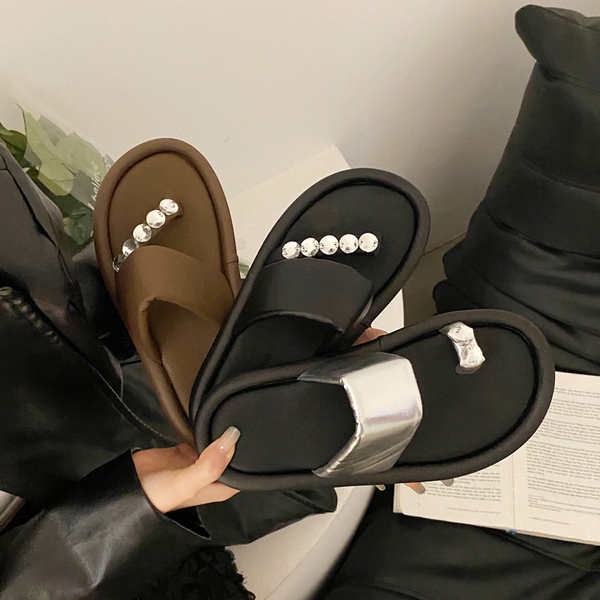 Dép Đế Dày Chống Trượt Đính Đá Thời Trang Dành Cho Nữ