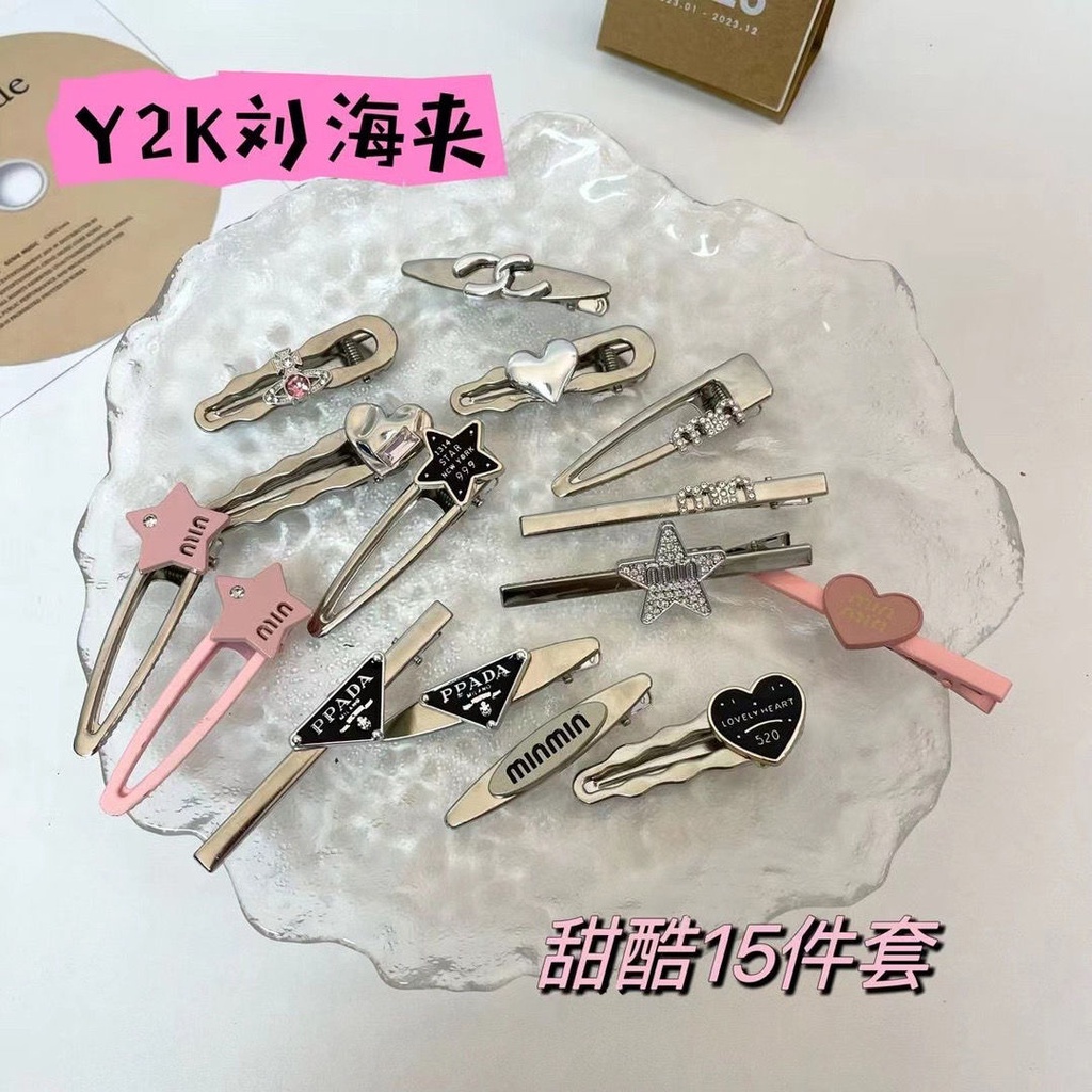 15 cái * kẹp tóc y2k bạc bên kẹp ngôi sao trái tim kẹp tóc mũ