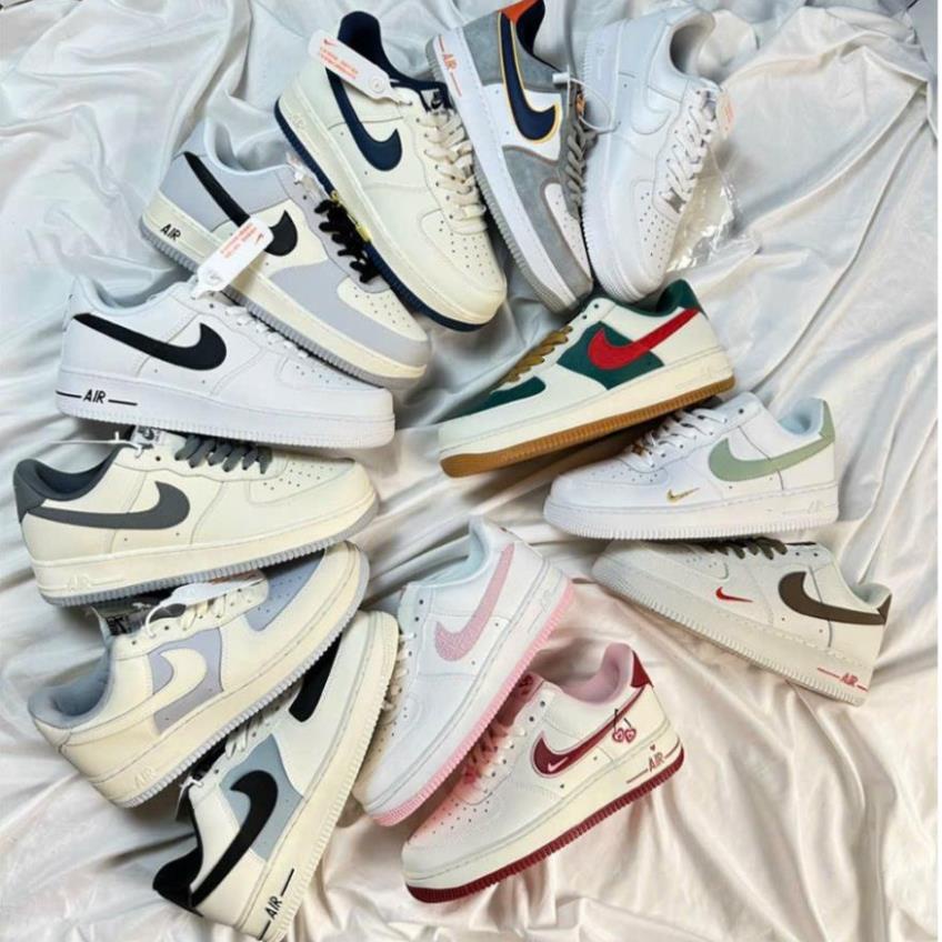 Giày thể thao Air Force 1 Low CREAM MŨI ĐEN, giày AF1 vạch nâu,Trắng kem xanh mũi đen năng động, cá tính