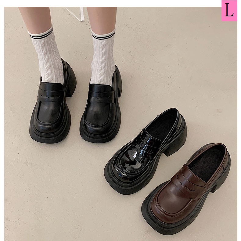 Giày Da Cao Gót Đế Dày Phong Cách Anh Quốc Thời Trang Mùa Xuân 2023 Cho Nữ