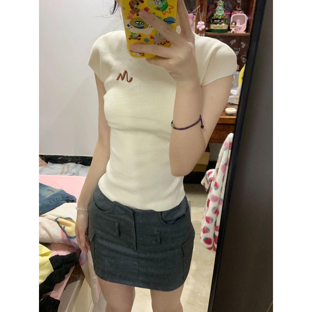 Áo Thun Dệt Kim Tay Ngắn Dáng Ôm Phong Cách Hàn Quốc Thời Trang Mùa Hè Hàng Mới 2023 Dành Cho Bạn Nữ