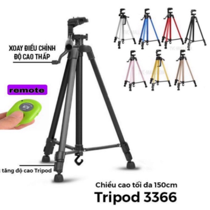 Chân máy ảnh tripod 3366 cho điện thoại có remote . . .