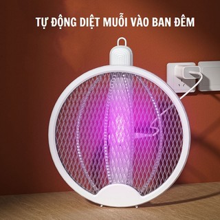 Vợt bắt muỗi thông minh gấp gọn 2 in 1 - đèn bắt muỗi tự động ban đêm gấp gọng nhỏ,