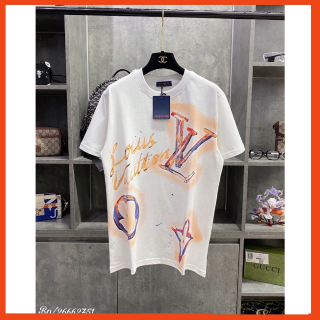 Áo phông LV hoa lá cành phối Màu họa tiết 3D 2 màu đen trắng  - Áo lv nam nữ siêu cấp vải cotton mịn 88