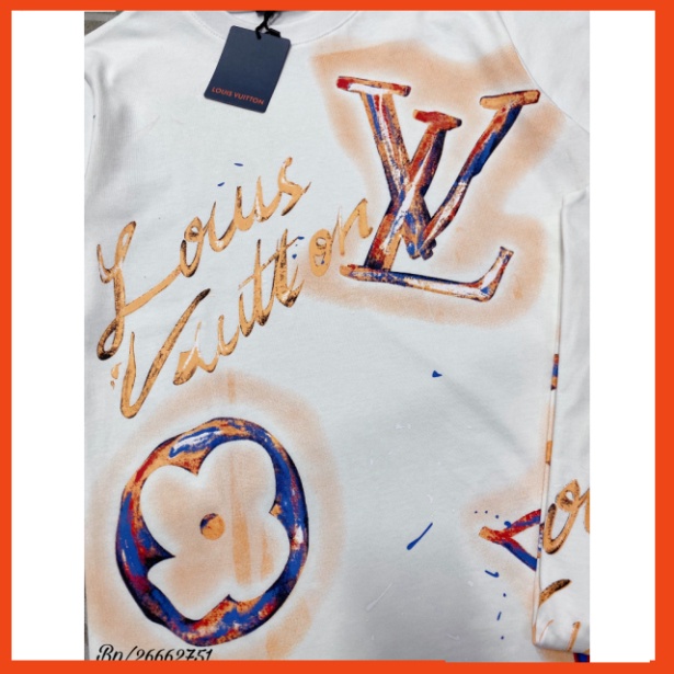 Áo phông LV hoa lá cành phối Màu họa tiết 3D 2 màu đen trắng  - Áo lv nam nữ siêu cấp vải cotton mịn 88